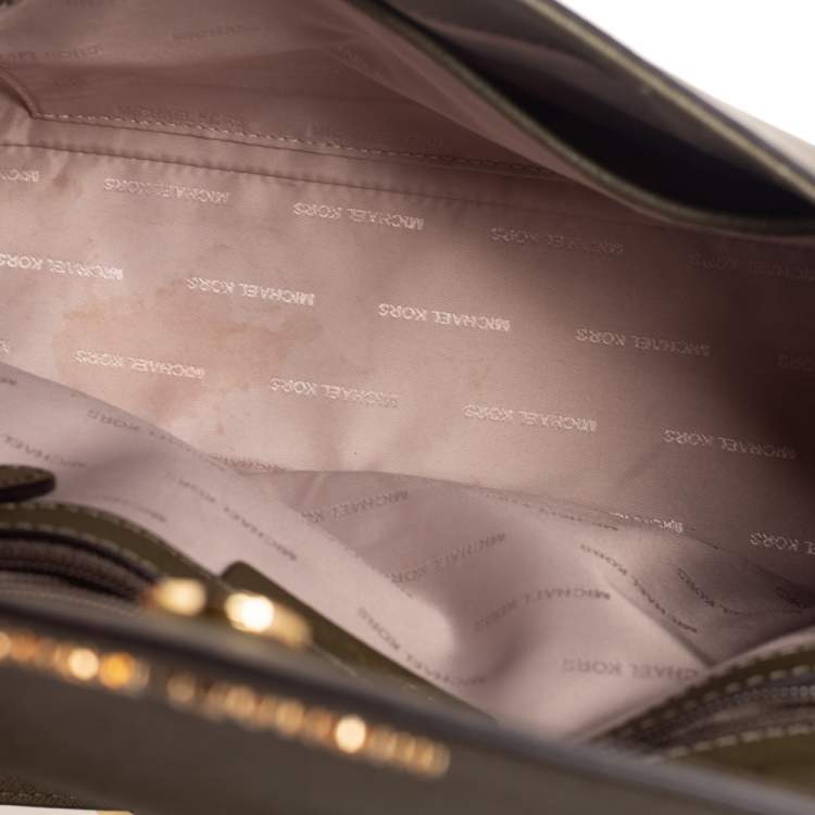 Pre Owned Michael Kors Olive Green Saffiano Leather Small Ava Top Handle Bag
