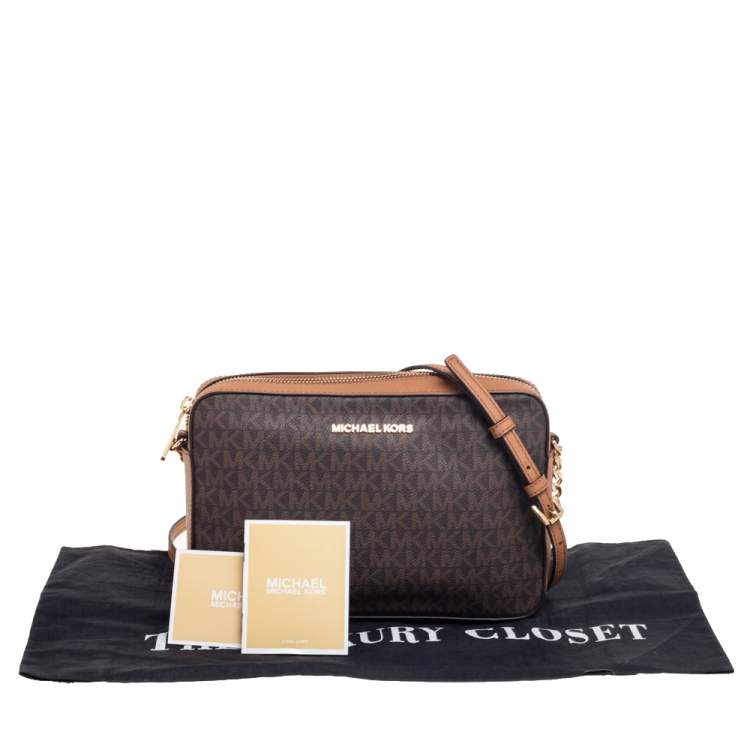 مملوكة مسبقًا Michael Kors Brown Leather And Coated Canvas Ginny Monogram Shoulder Bag