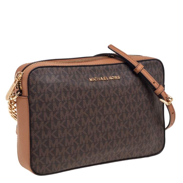 مملوكة مسبقًا Michael Kors Brown Leather And Coated Canvas Ginny Monogram Shoulder Bag