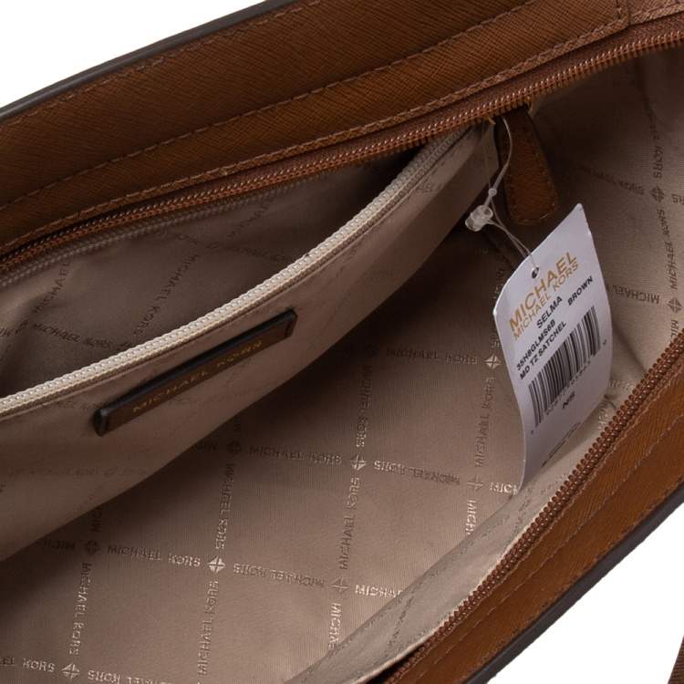 Pre Owned Michael Kors Brown Coated Canvas and Leather Medium Selma Satchel
