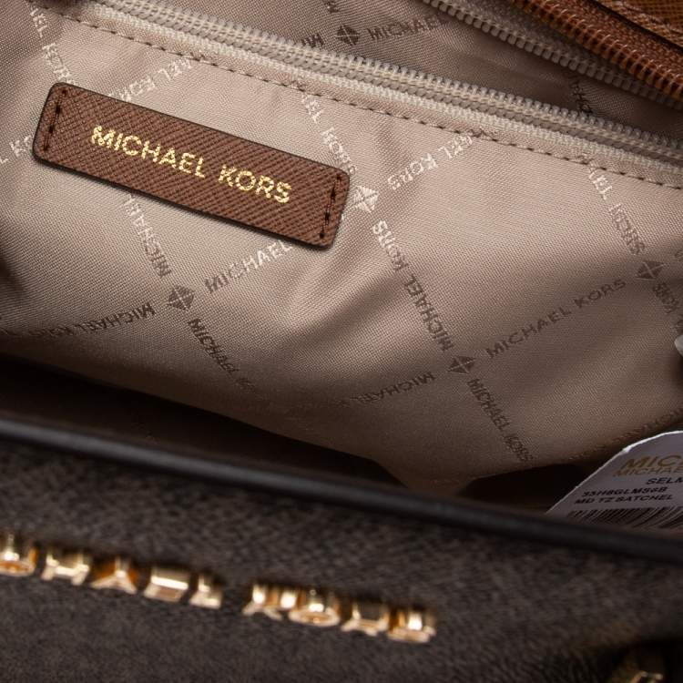 Pre Owned Michael Kors Brown Coated Canvas and Leather Medium Selma Satchel