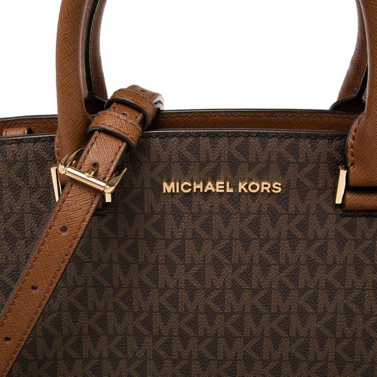 Pre Owned Michael Kors Brown Coated Canvas and Leather Medium Selma Satchel