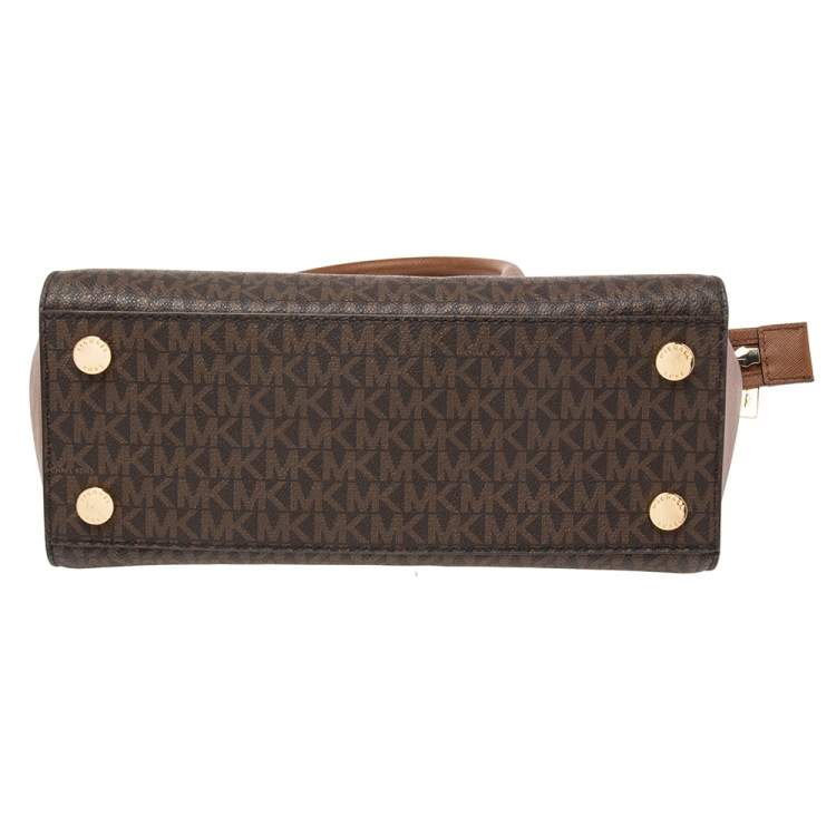 Pre Owned Michael Kors Brown Coated Canvas and Leather Medium Selma Satchel