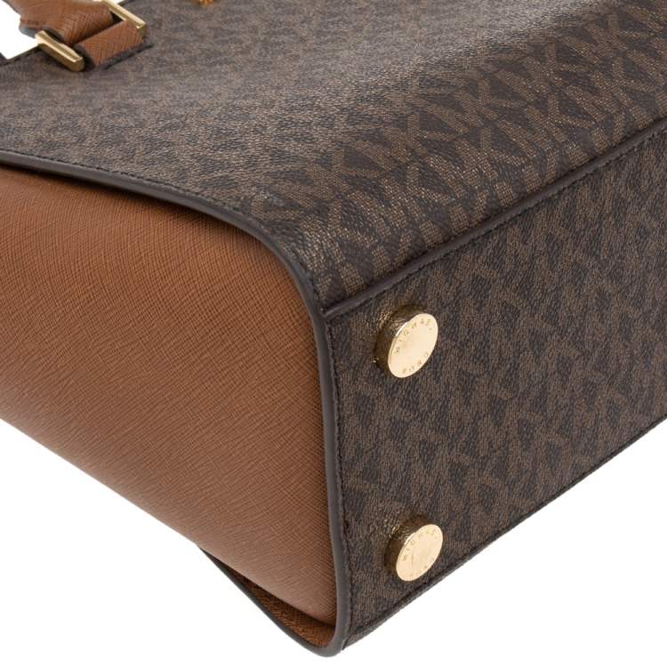 Pre Owned Michael Kors Brown Coated Canvas and Leather Medium Selma Satchel