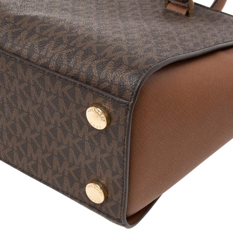 Pre Owned Michael Kors Brown Coated Canvas and Leather Medium Selma Satchel