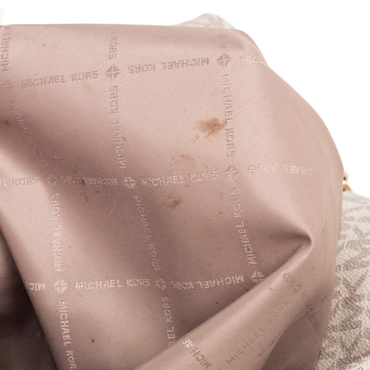 Pre Owned Michael Kors White/Brown Signature Coated Canvas And Leather Duffel Bag