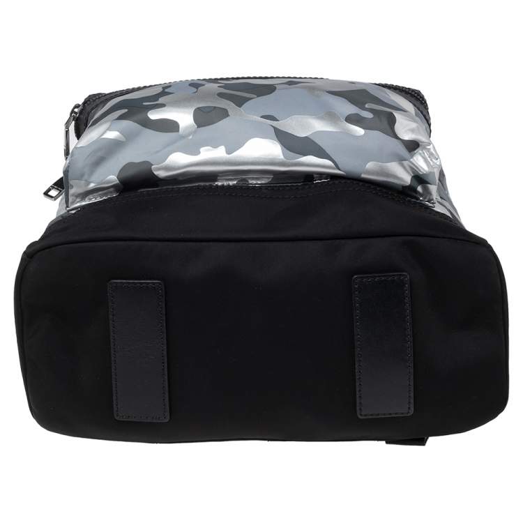 Pre Owned Michael Kors Black/Silver Camouflage Nylon and Leather Kent Backpack