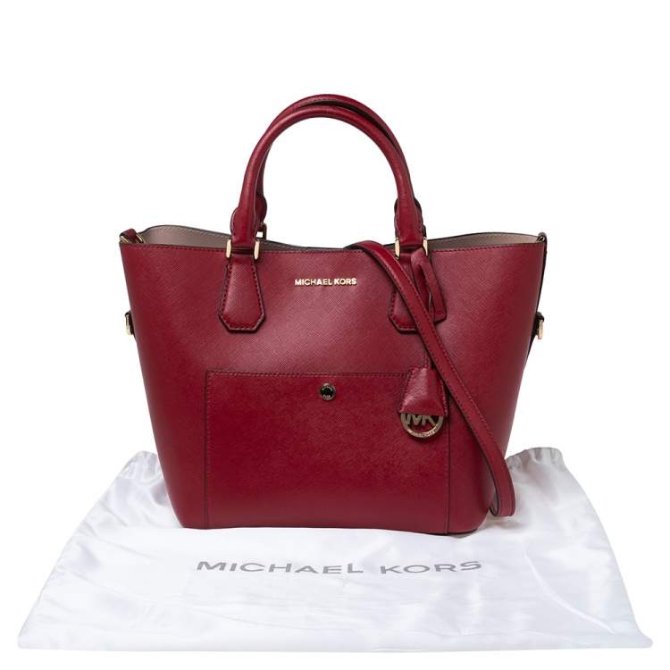 Pre Owned Michael Kors Red Leather Greenwich Shopper Tote