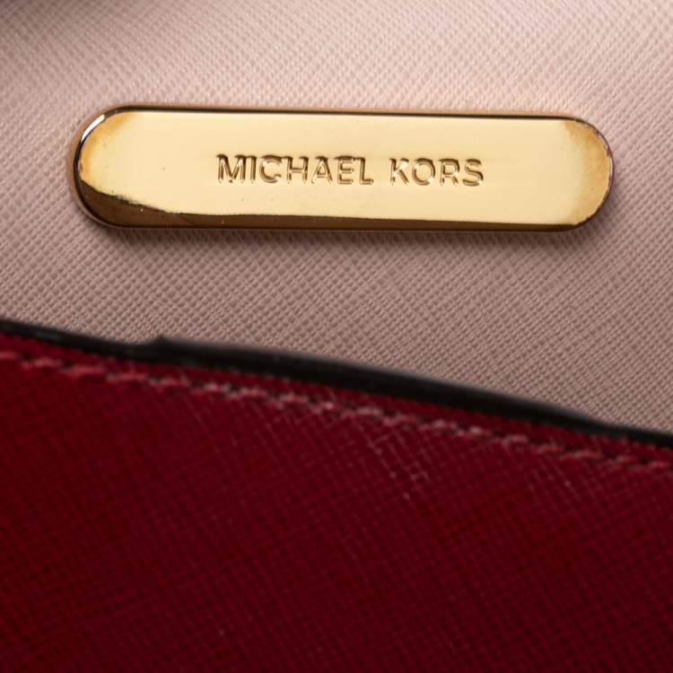 Pre Owned Michael Kors Red Leather Greenwich Shopper Tote