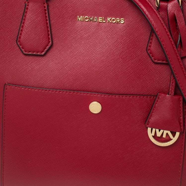 Pre Owned Michael Kors Red Leather Greenwich Shopper Tote