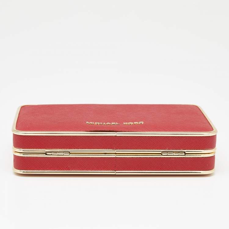 Pre Owned Michael Kors Red Saffiano Leather Minaudiere Clutch