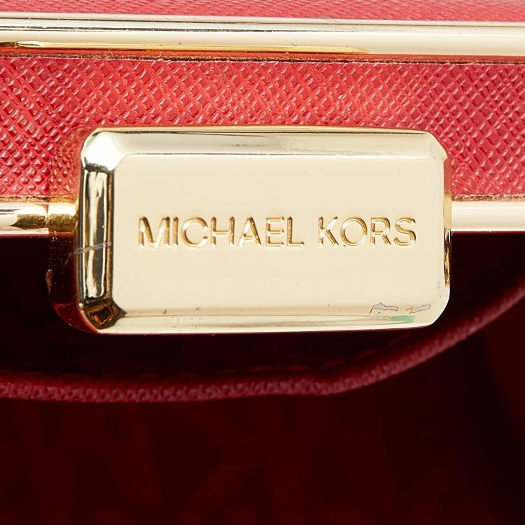 Pre Owned Michael Kors Red Saffiano Leather Minaudiere Clutch