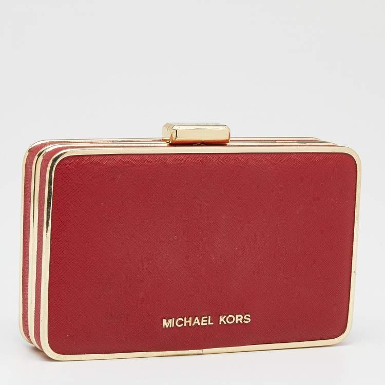 Pre Owned Michael Kors Red Saffiano Leather Minaudiere Clutch