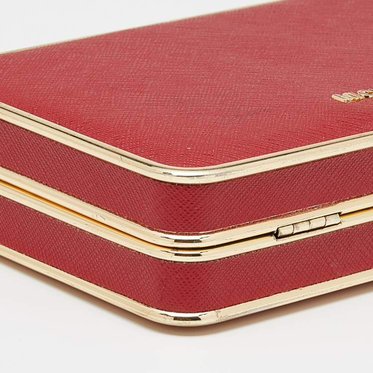 Pre Owned Michael Kors Red Saffiano Leather Minaudiere Clutch