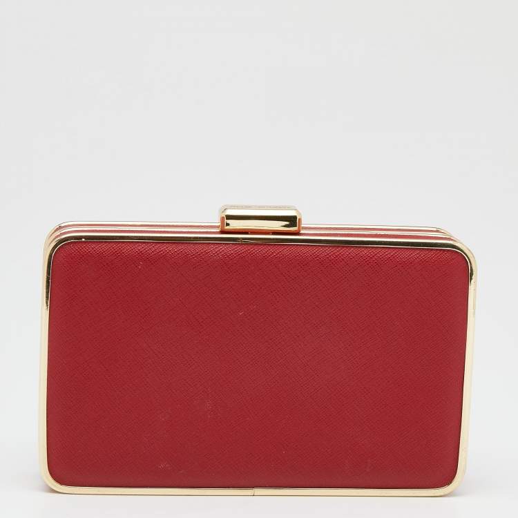 Pre Owned Michael Kors Red Saffiano Leather Minaudiere Clutch