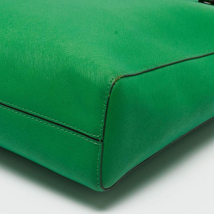 Pre Owned Michael Kors Green Leather Large Jet Set Travel Tote