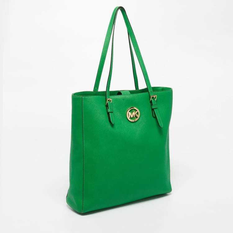 Pre Owned Michael Kors Green Leather Large Jet Set Travel Tote
