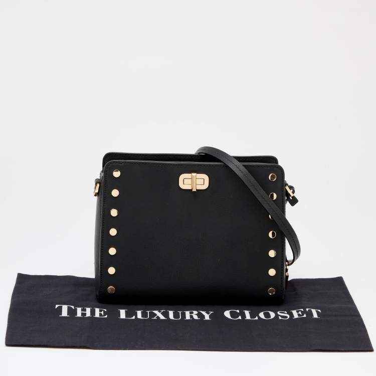 Pre Owned Michael Kors Black Leather Studded Sylvie Shoulder Bag