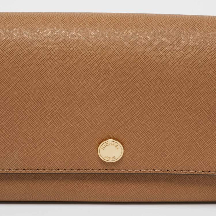 Pre Owned Michael Kors Beige Saffiano Leather Wallet
