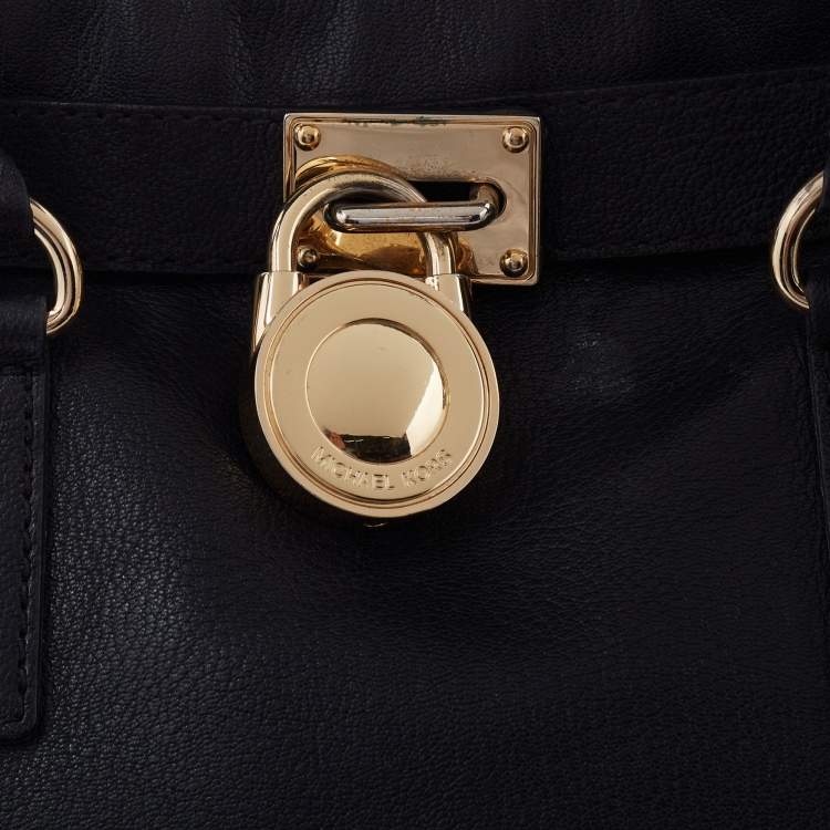 Pre Owned Michael Michael Kors Black Leather Large Hamilton North South Tote