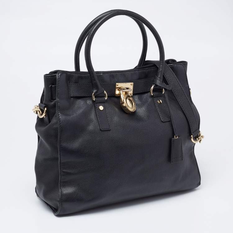 Pre Owned Michael Michael Kors Black Leather Large Hamilton North South Tote