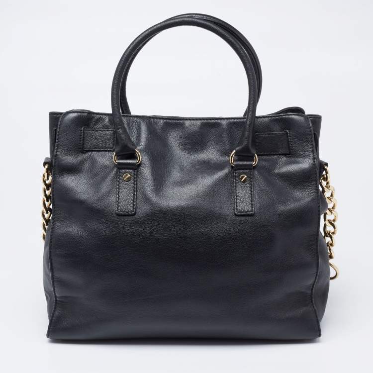 Pre Owned Michael Michael Kors Black Leather Large Hamilton North South Tote
