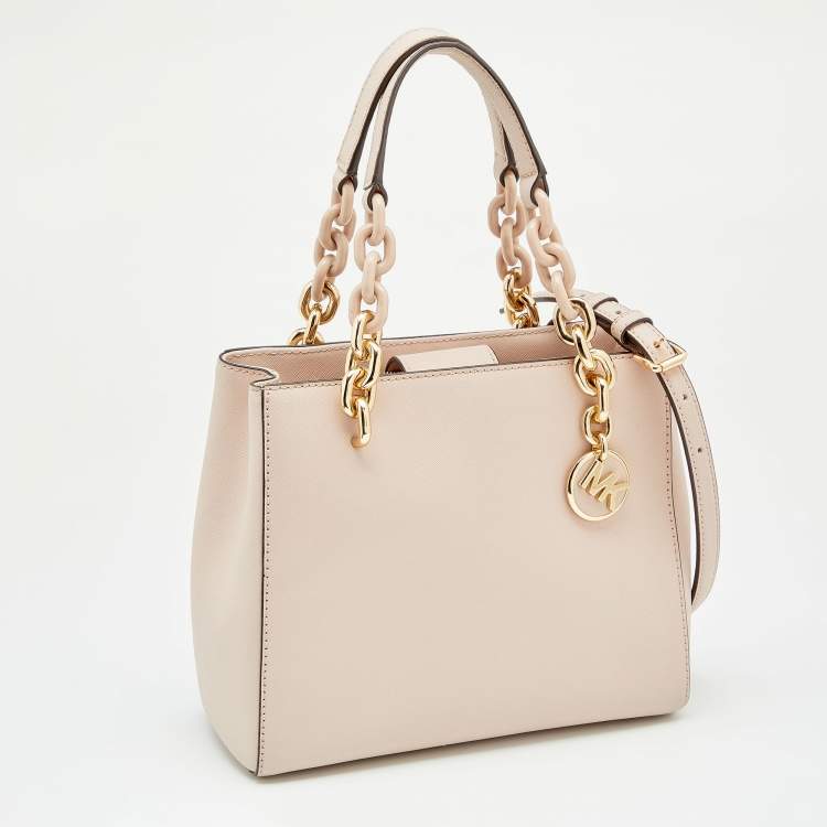 Pre Owned Michael Kors Pink Leather Small Cynthia Tote