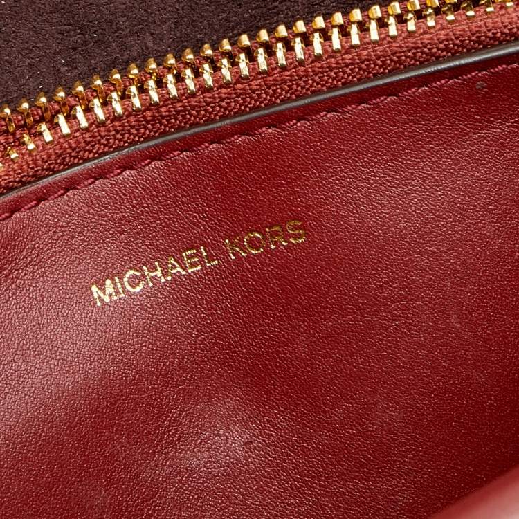 Pre Owned Michael Kors Brown/Burgundy Signature Coated Canvas And Leather Medium Cece Shoulder Bag