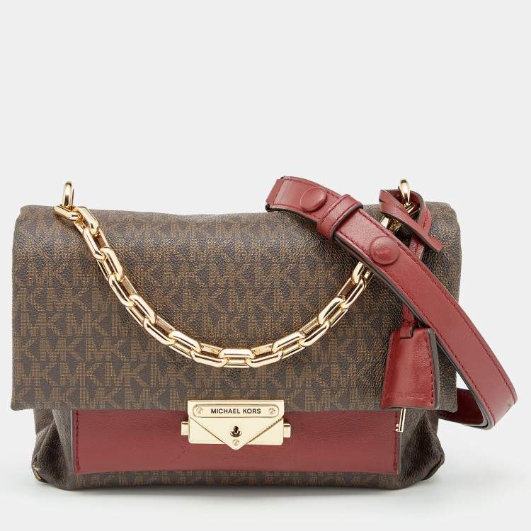 Michael Kors Brown/Burgundy Signature Coated Canvas and Leather