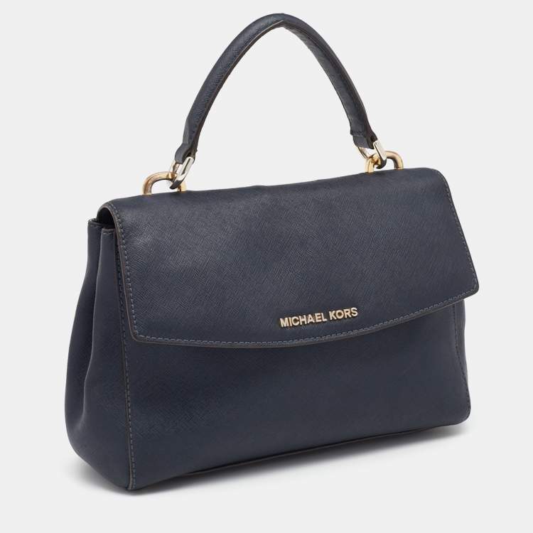 Pre Owned Michael Kors Navy Blue Saffiano Leather Small Ava Top Handle Bag