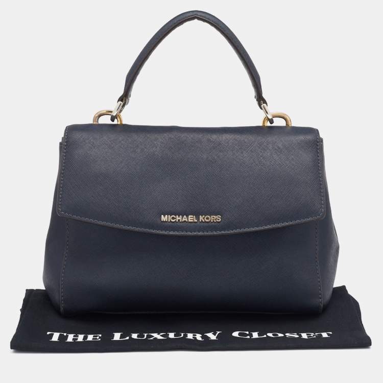 Pre Owned Michael Kors Navy Blue Saffiano Leather Small Ava Top Handle Bag