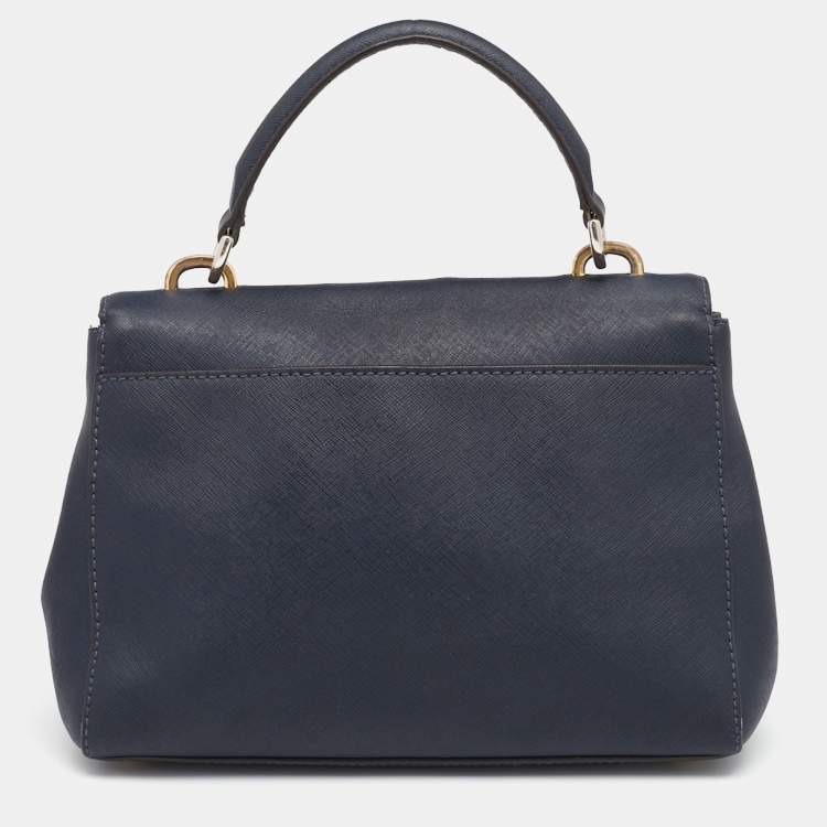Pre Owned Michael Kors Navy Blue Saffiano Leather Small Ava Top Handle Bag