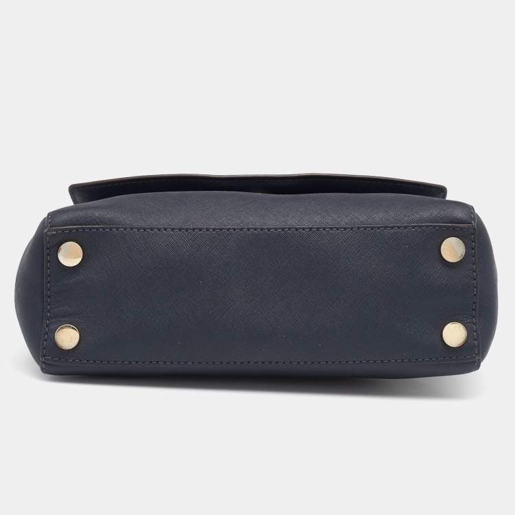 Pre Owned Michael Kors Navy Blue Saffiano Leather Small Ava Top Handle Bag