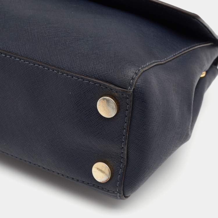 Pre Owned Michael Kors Navy Blue Saffiano Leather Small Ava Top Handle Bag