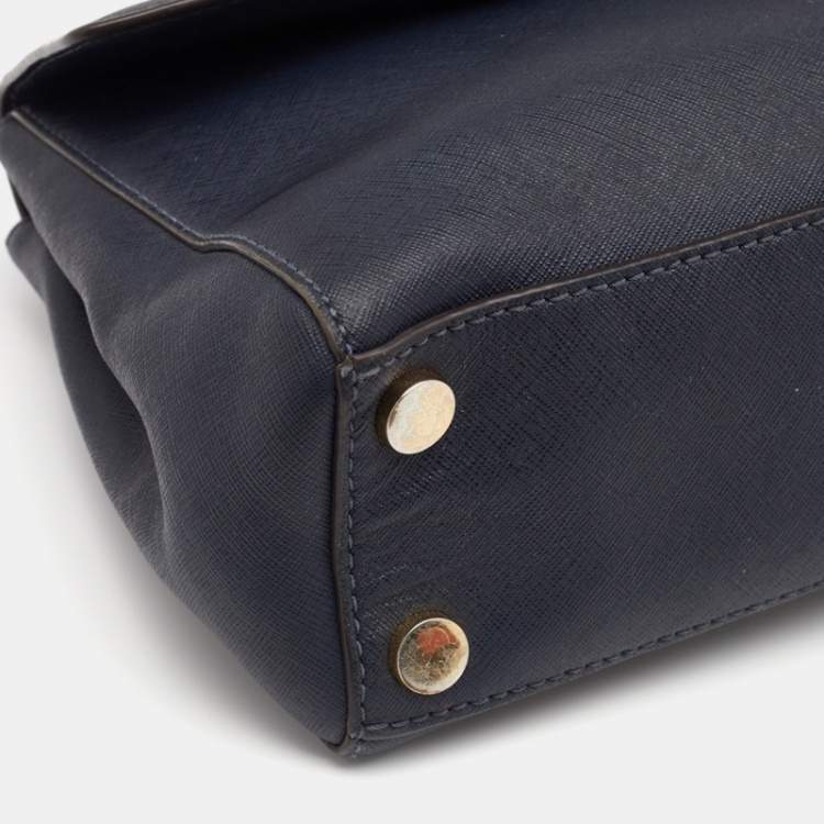 Pre Owned Michael Kors Navy Blue Saffiano Leather Small Ava Top Handle Bag