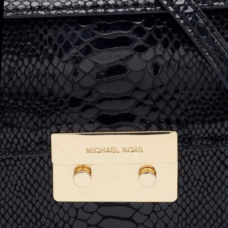 Pre Owned Michael Kors Black Python Effect Leather Sloan Shoulder Bag
