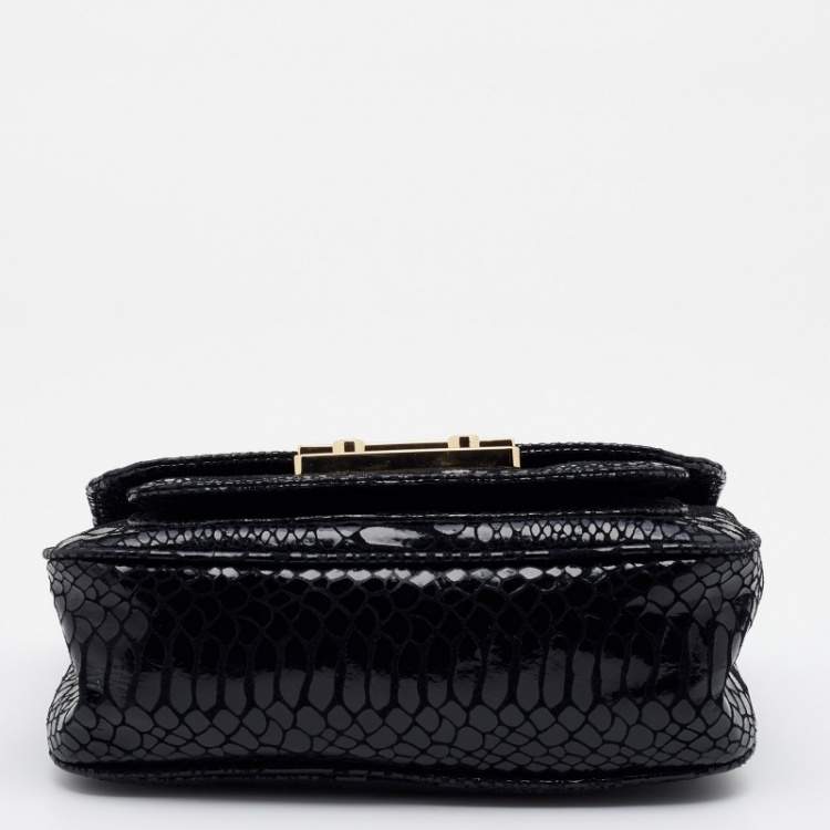 Pre Owned Michael Kors Black Python Effect Leather Sloan Shoulder Bag