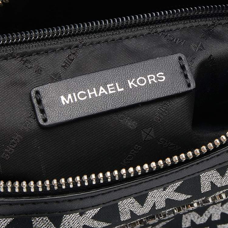 Pre Owned Michael Kors Black Jacquard And Leather Bedford Boston Bag