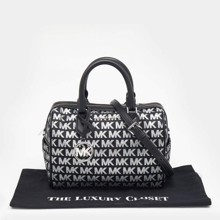 Pre Owned Michael Kors Black Jacquard And Leather Bedford Boston Bag