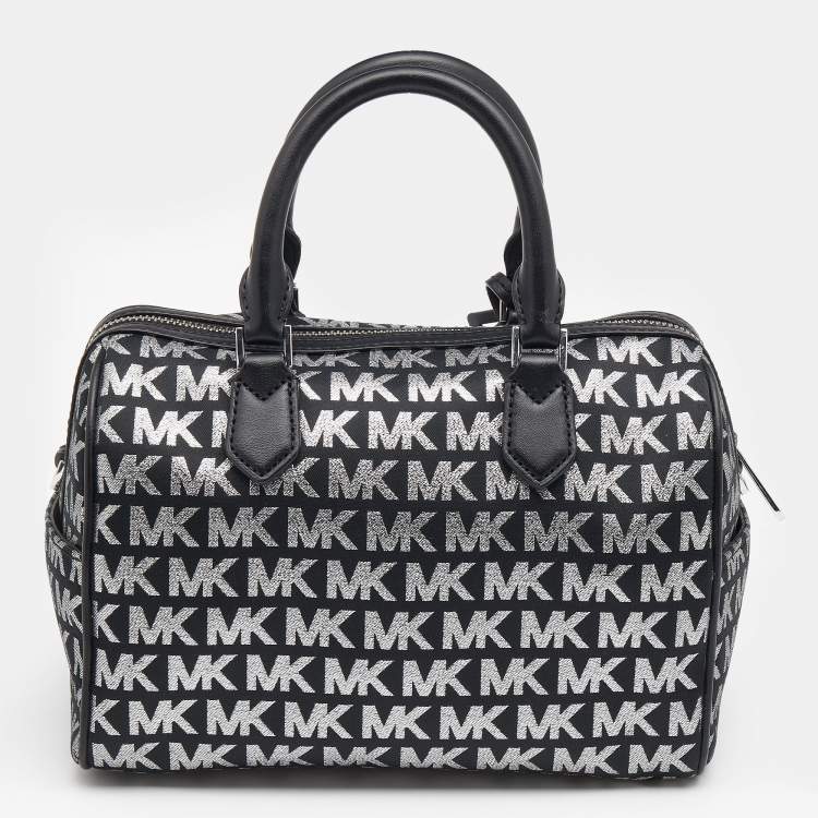 Pre Owned Michael Kors Black Jacquard And Leather Bedford Boston Bag