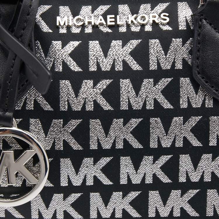 Pre Owned Michael Kors Black Jacquard And Leather Bedford Boston Bag