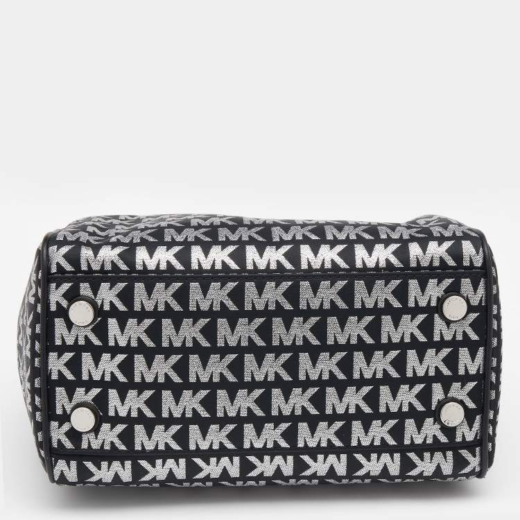 Pre Owned Michael Kors Black Jacquard And Leather Bedford Boston Bag