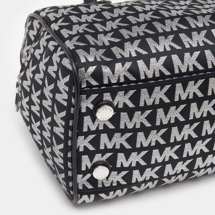 Pre Owned Michael Kors Black Jacquard And Leather Bedford Boston Bag