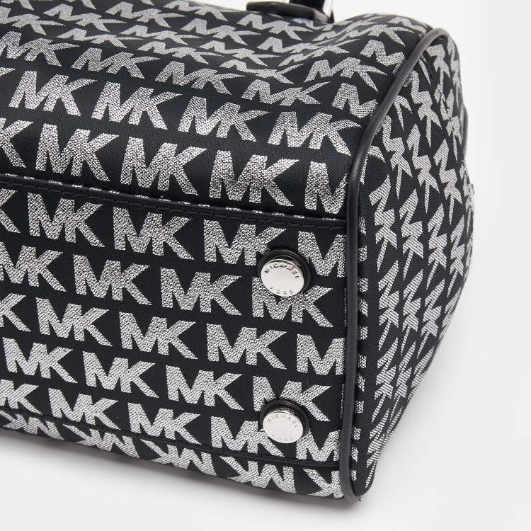 Pre Owned Michael Kors Black Jacquard And Leather Bedford Boston Bag