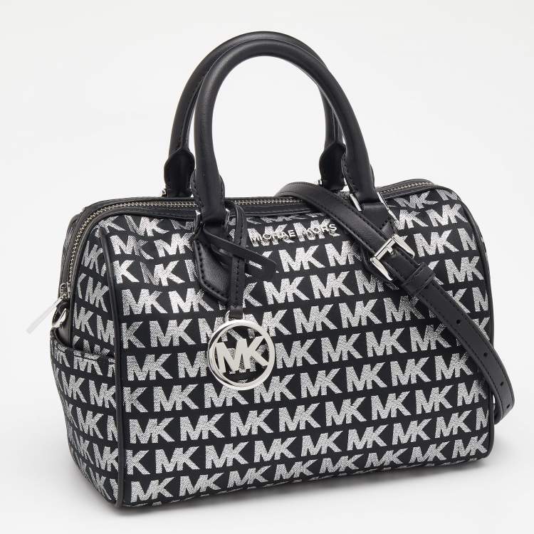 Pre Owned Michael Kors Black Jacquard And Leather Bedford Boston Bag