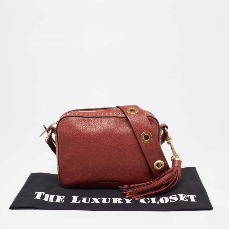 Pre Owned Michael Kors Brick Brown Leather Brooklyn Camera Shoulder Bag