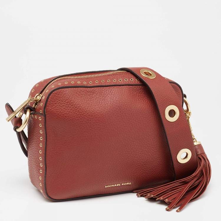 Pre Owned Michael Kors Brick Brown Leather Brooklyn Camera Shoulder Bag