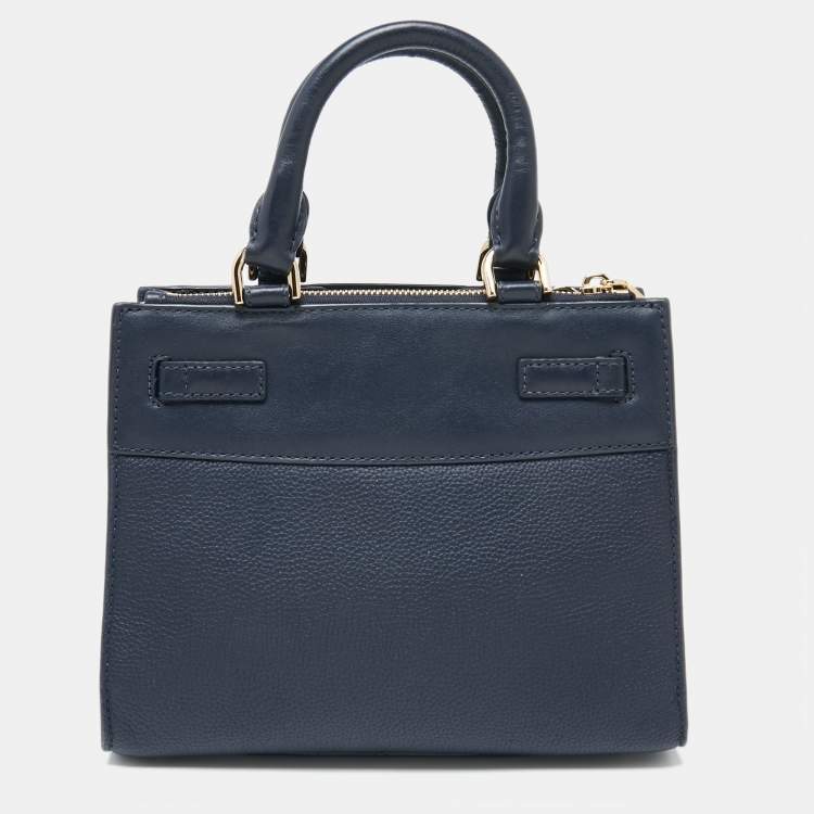 Pre Owned Michael Kors Navy Blue Leather Reagan Tote