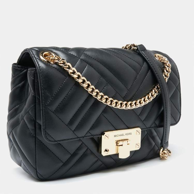 Pre Owned Michael Kors Black Leather Medium Peyton Shoulder Bag