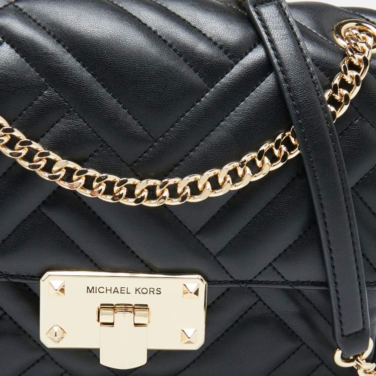 Pre Owned Michael Kors Black Leather Medium Peyton Shoulder Bag